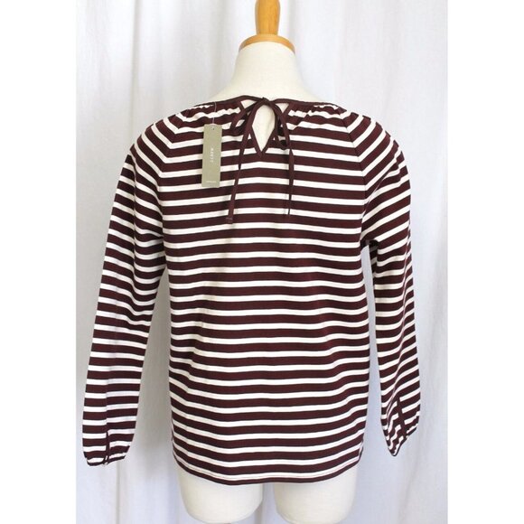 J CREW STRIPED PEASANT TOP SHIRT VINTAGE MERLOT MUSLIN SIZE XS NWT F8812 $59.50 - Picture 2 of 2